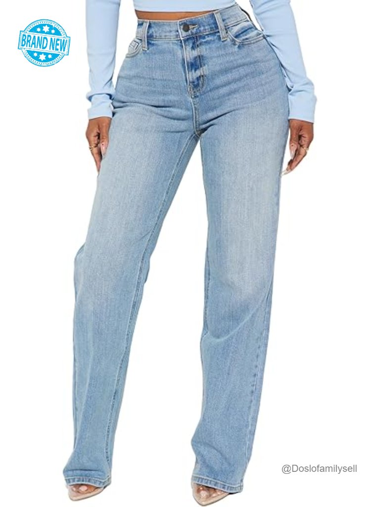 High Waisted Straight Leg Wide Leg Jeans Stretchy Loose Denim Pants